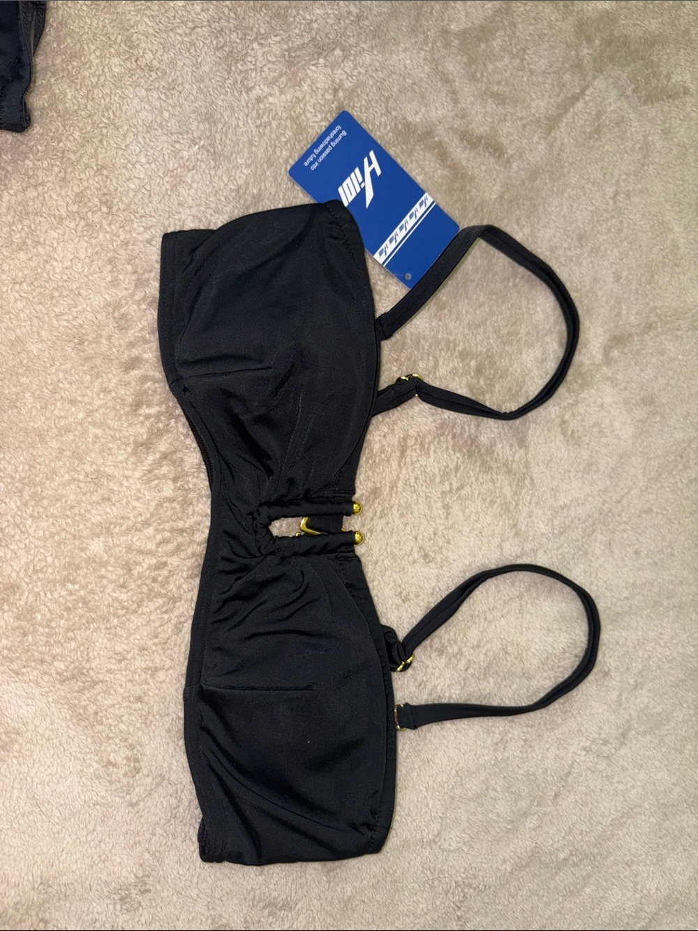 Black Women's Bandeau Bikini Top with Adjustable Straps